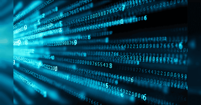 Abstract background of glowing binary code numbers with a digital matrix concept.